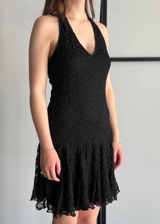 Abito halter in pizzo nero