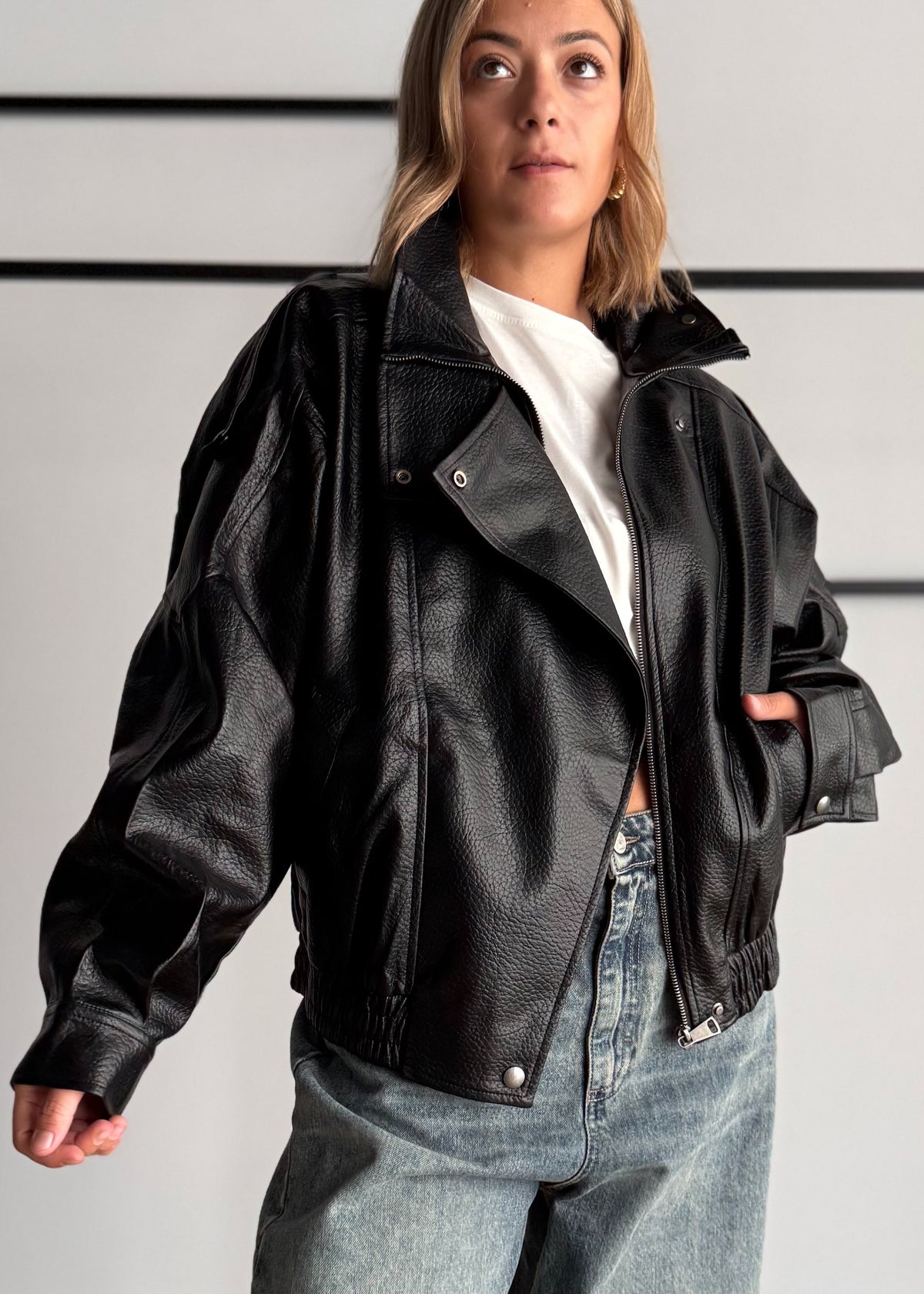 Biker  nero oversize in ecopelle