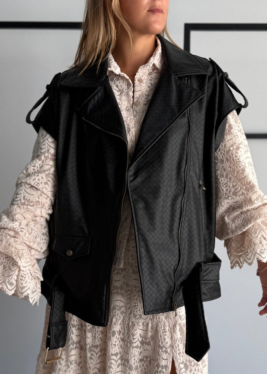 Gilet biker nero effetto pelle intrecciata - ZAHJR