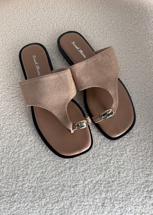 Sandali infradito in suede beige