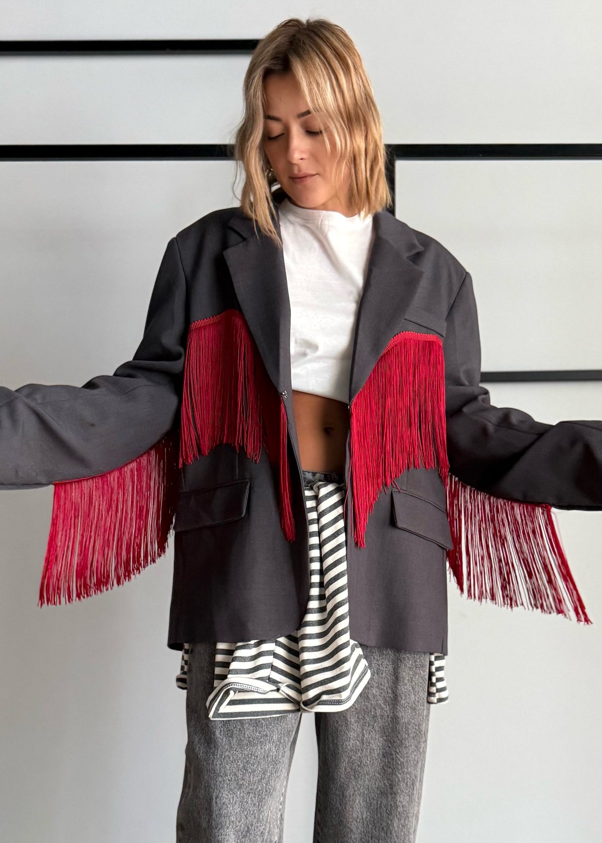Blazer oversize con frange