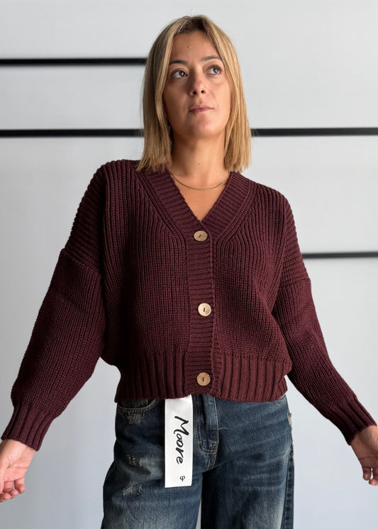 Cardigan chunky vino con bottoni - ZAHJR