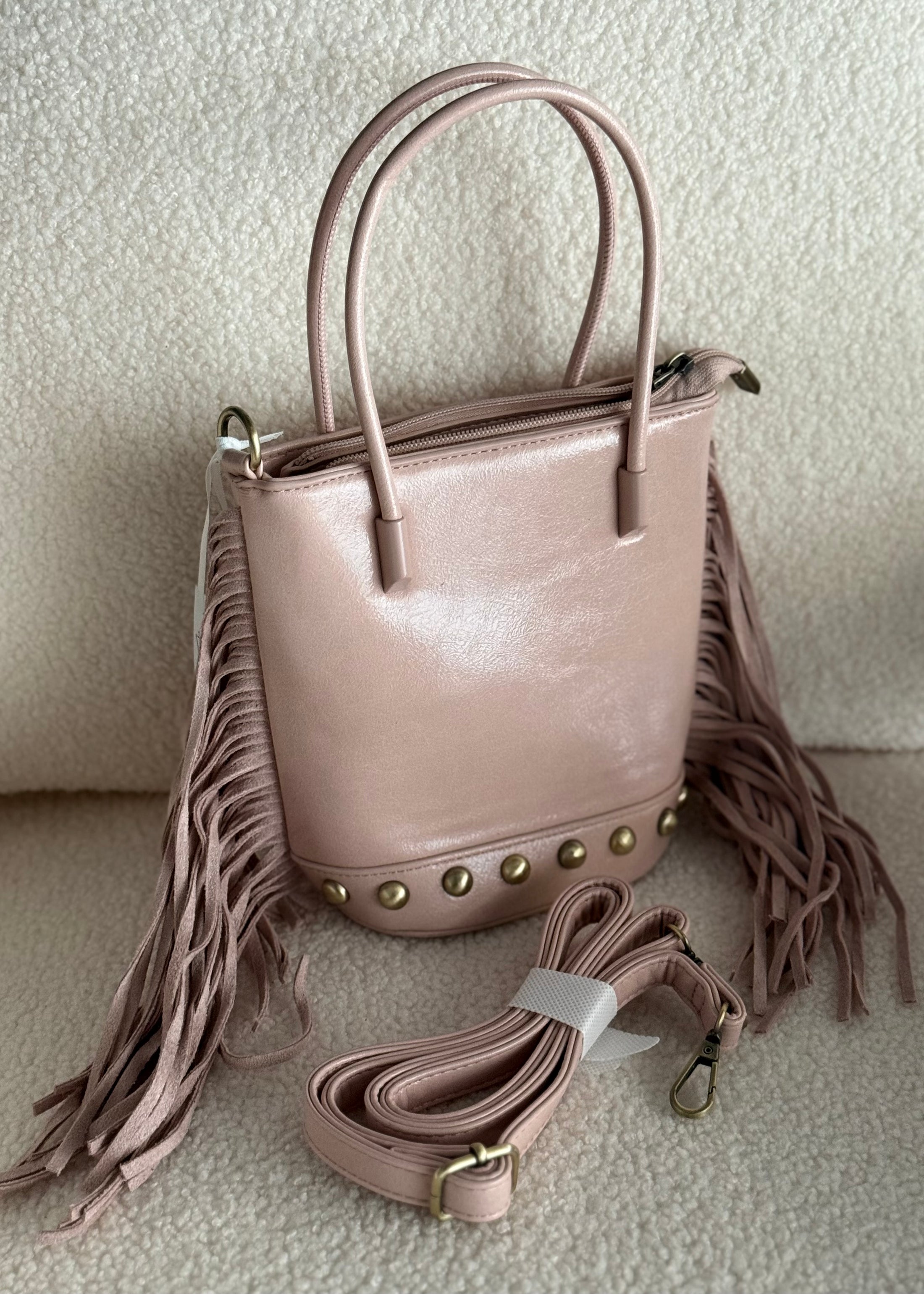 Borsa THEVICE con frange e borchie rosa
