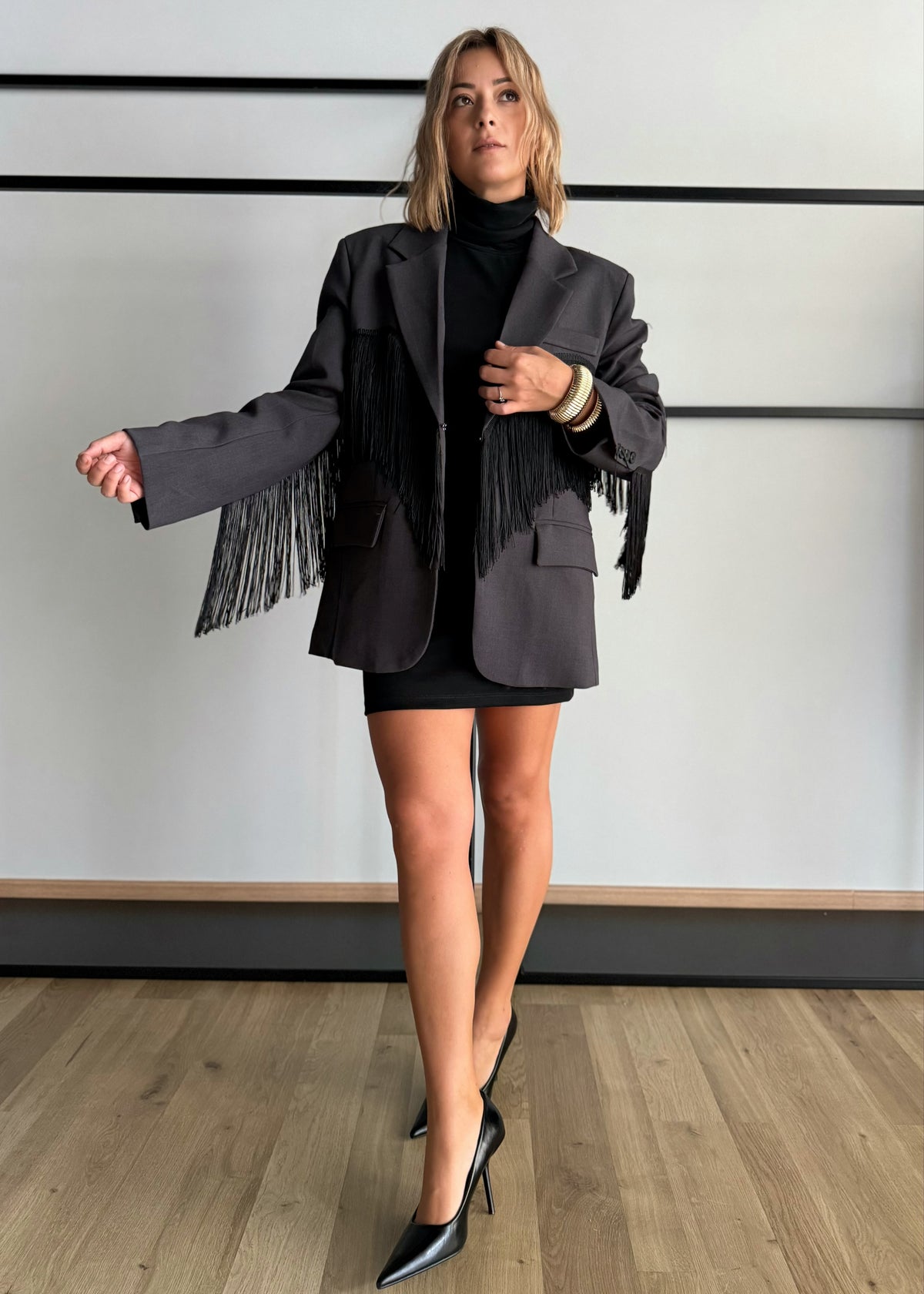 Blazer oversize con frange