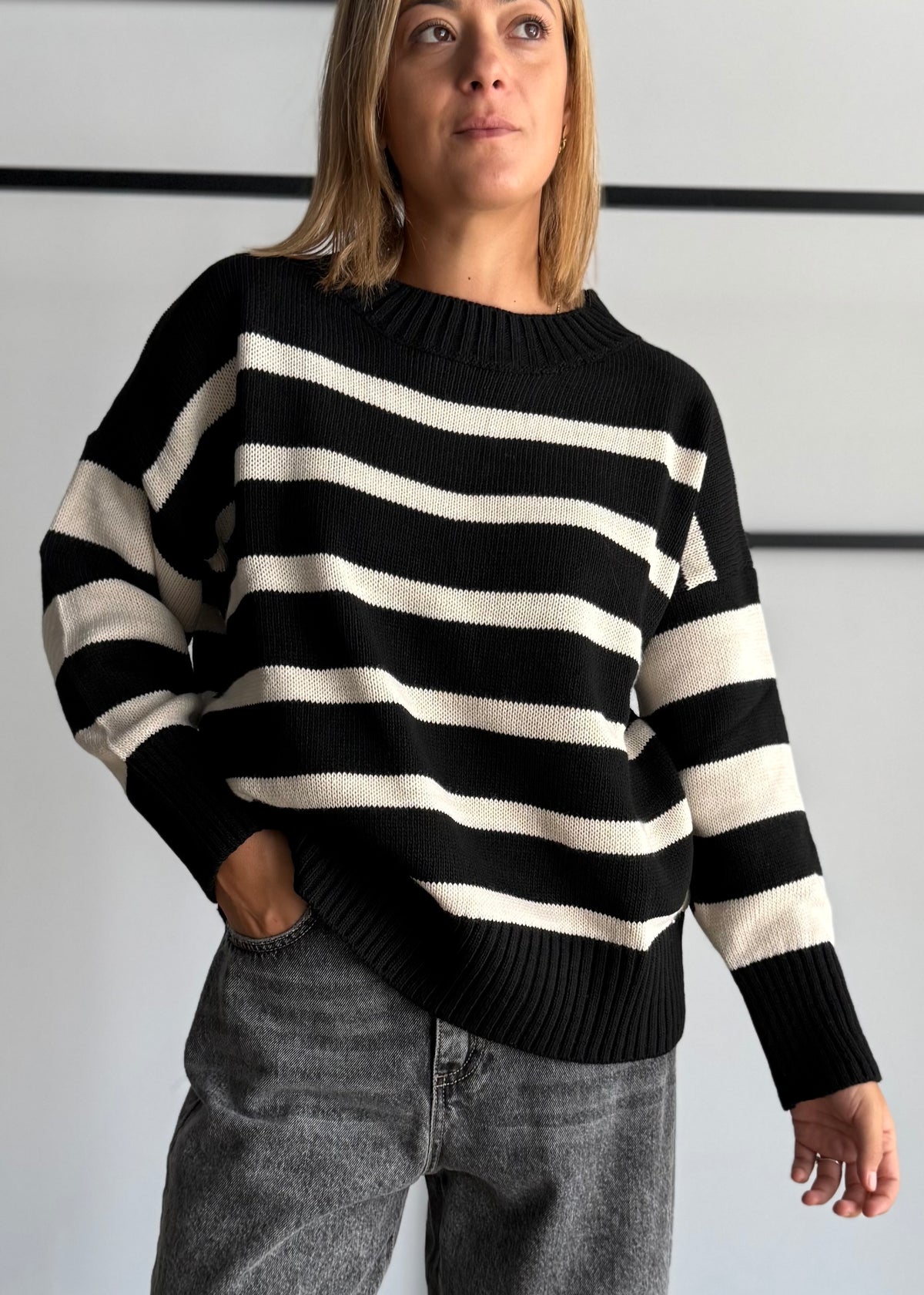 Maglia over a righe nera - ZAHJR