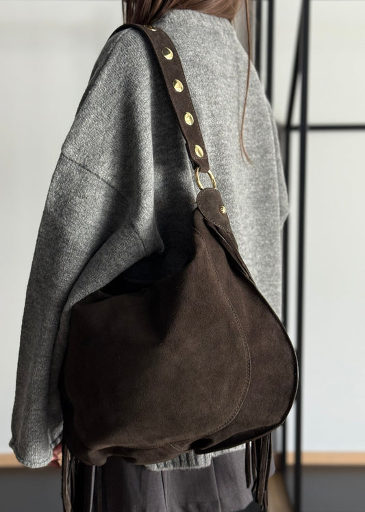 Borsa a Spalla in Camoscio con Frange