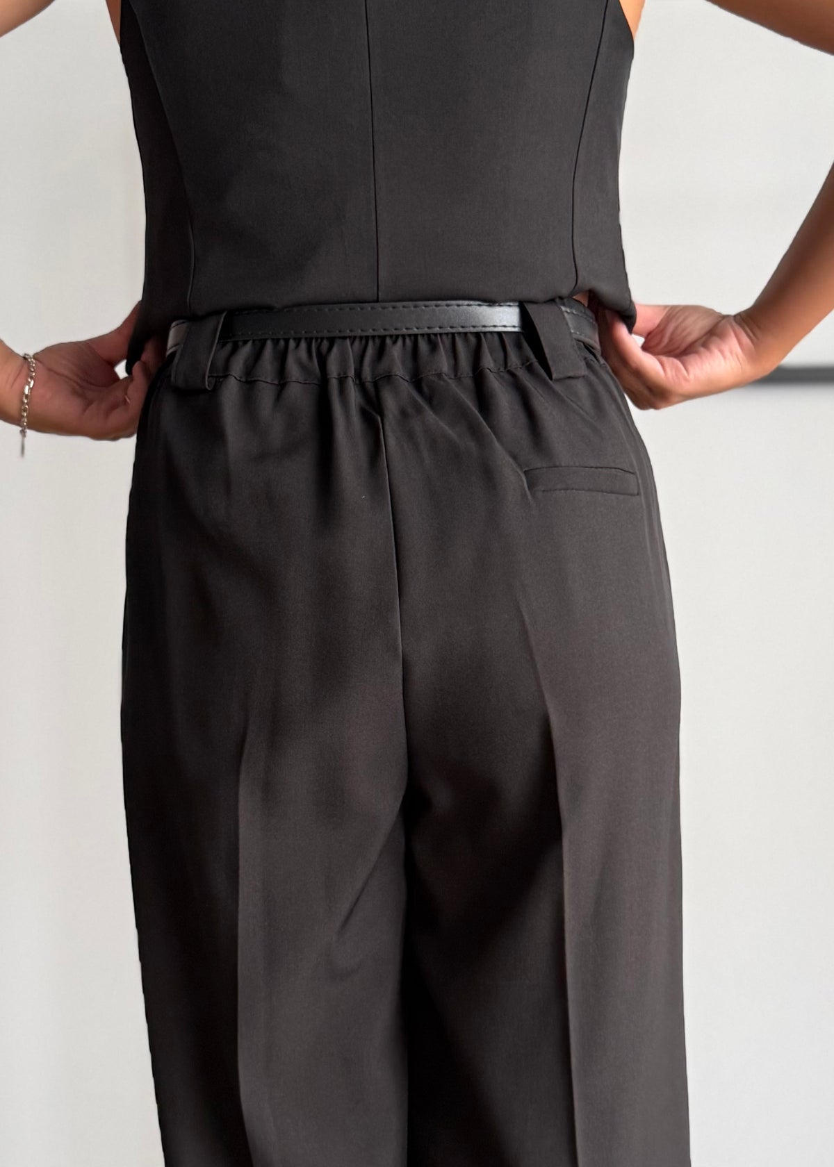 Pantalone nero palazzo con cintura - ZAHJR