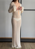Carica l'immagine nel visualizzatore della galleria, Abito lungo crochet panna con scollo profondo
