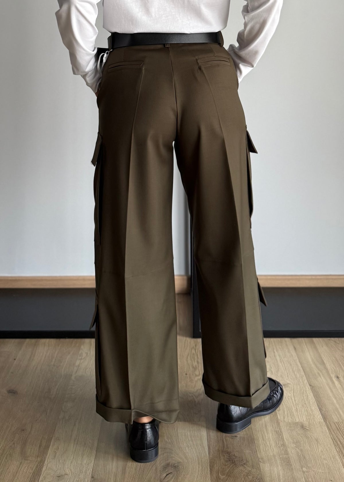 Pantalone cargo wide leg militare con cintura - ZAHJR