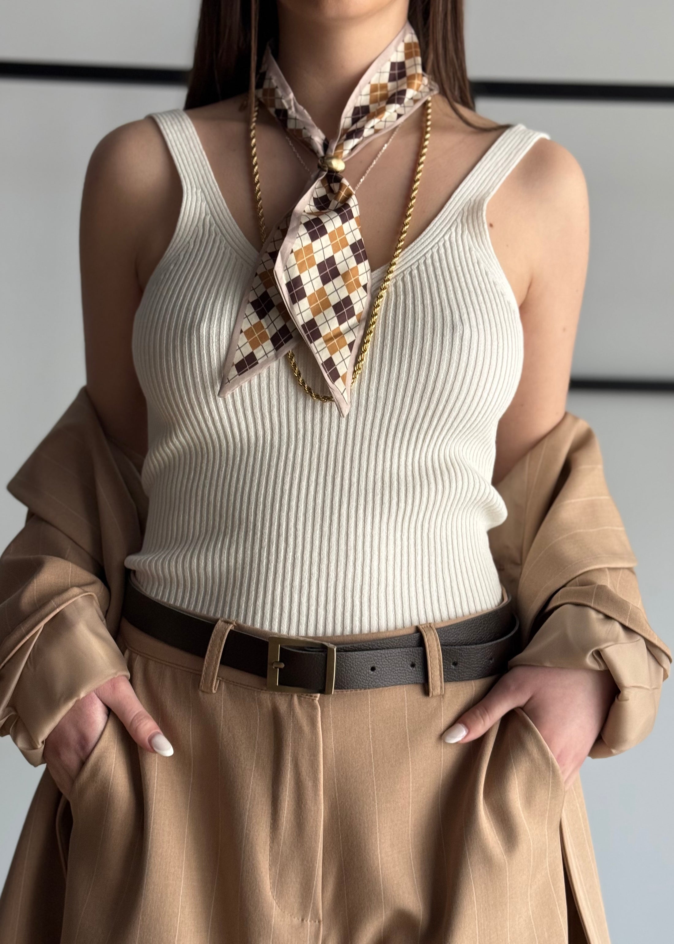 Top KONTATTO a coste panna