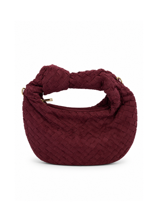 Borsa in suede vino intrecciata con nodo