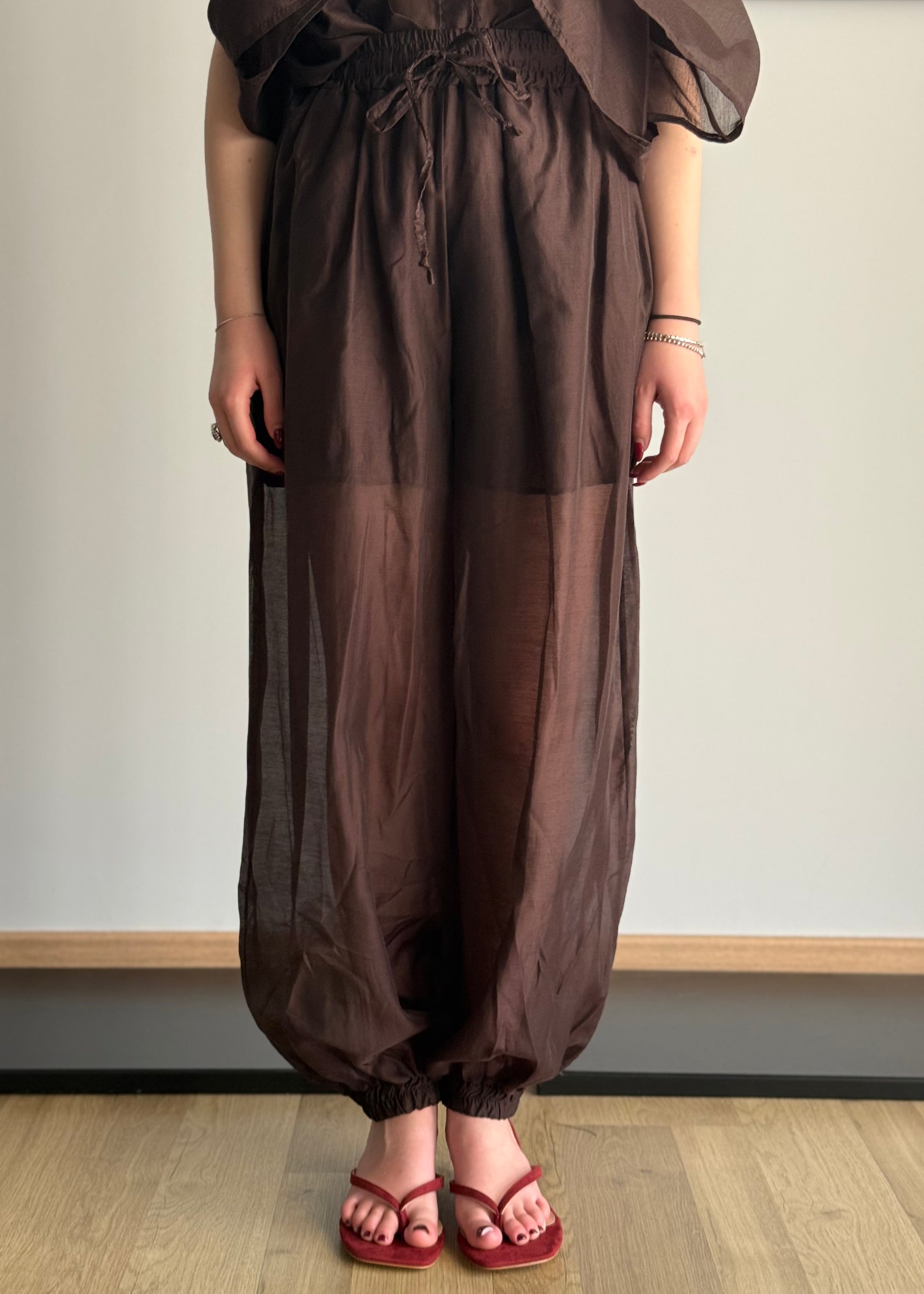 Pantalone balloon trasparente moro