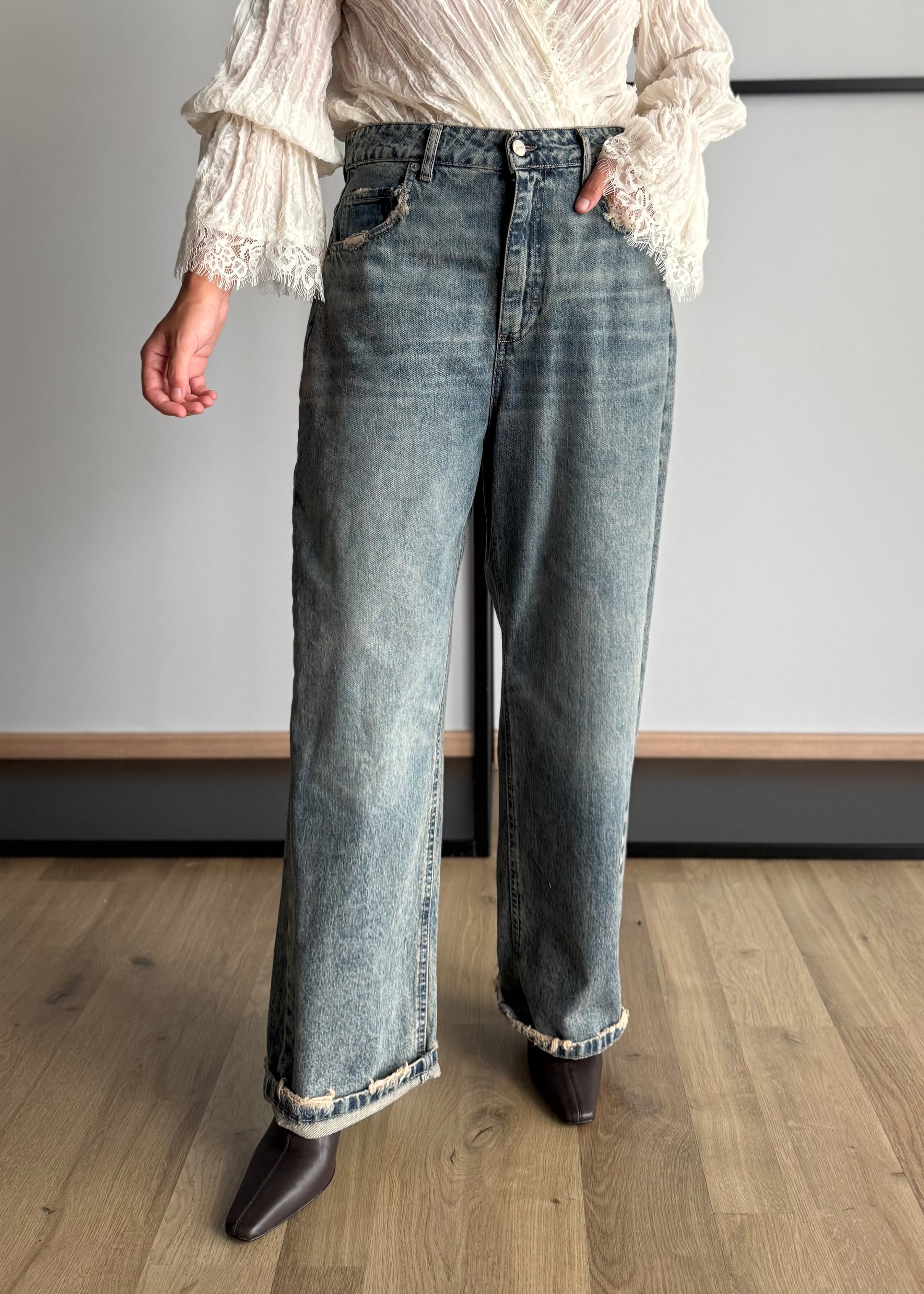 Jeans wide leg con dettagli sfrangiati - PHILIALOFT