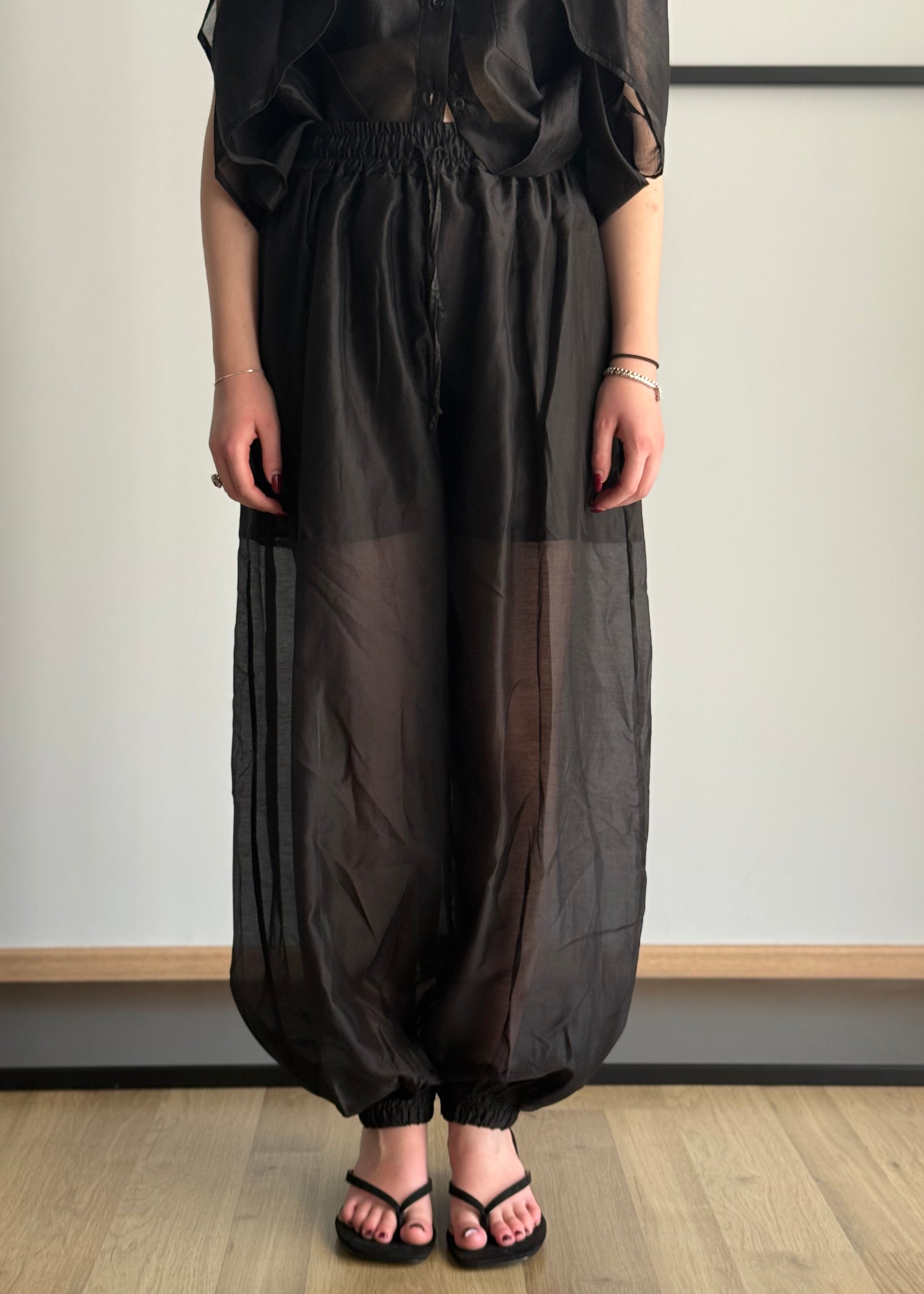 Pantalone balloon trasparente nero