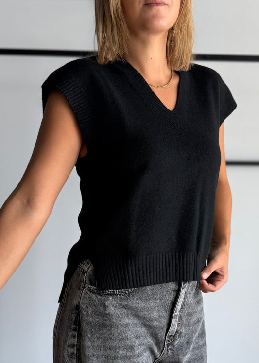 Gilet in maglia con scollo V nero - ZAHJR