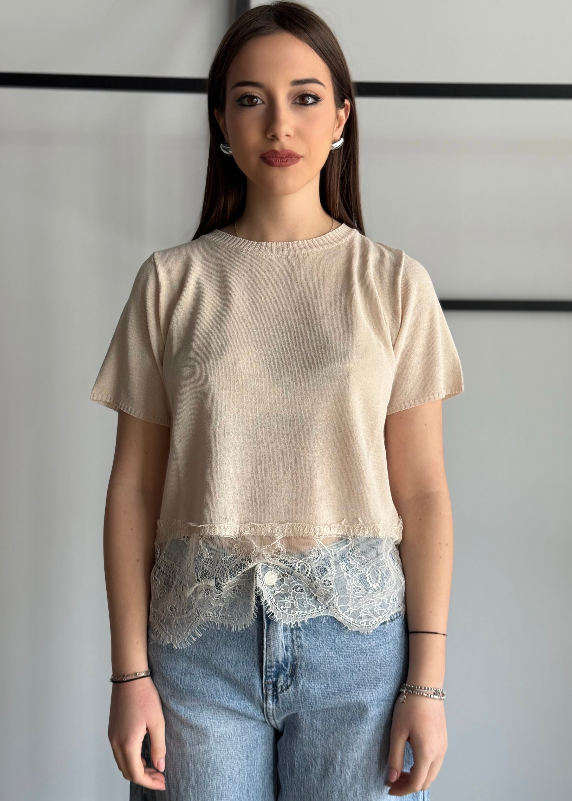 Maglia KONTATTO con fondo in pizzo avorio