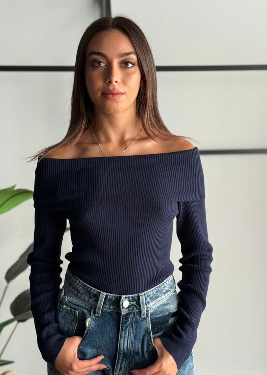 Maglia a coste con scollo Bardot -KONTATTO