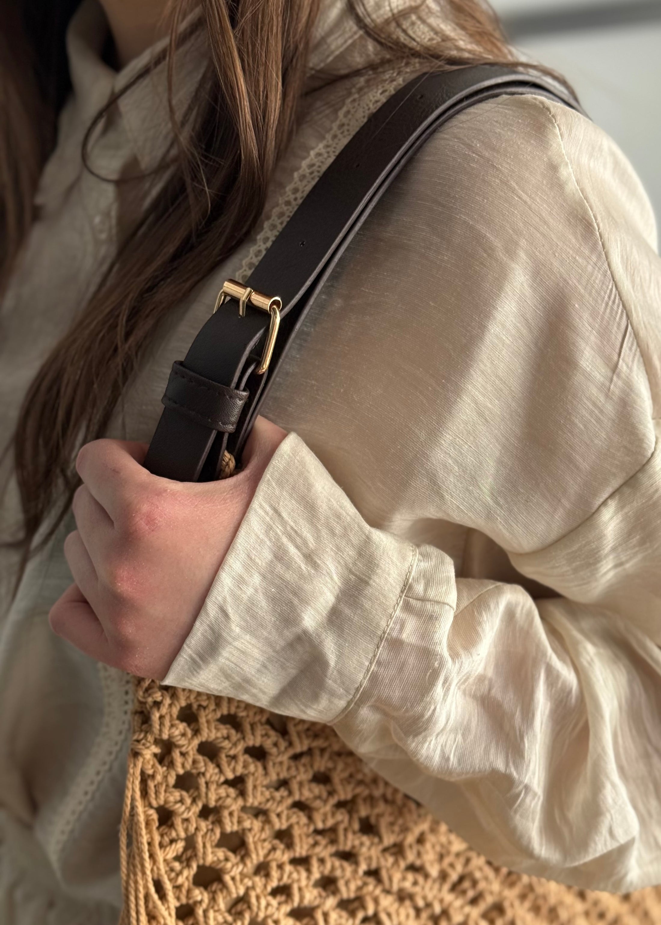 Borsa crochet camel con frange