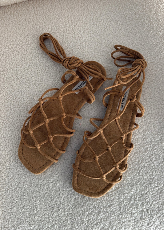 Sandali alla schiava in suede camel