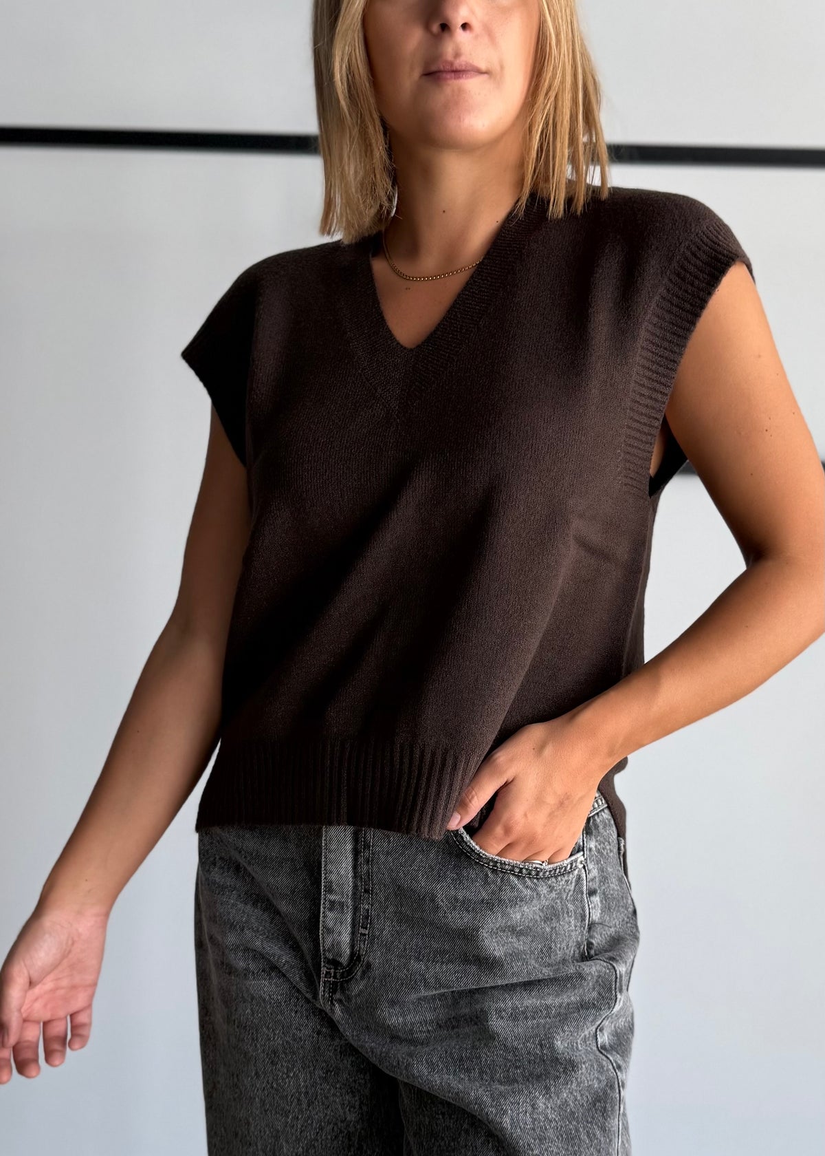 Gilet in maglia con scollo V moro - ZAHJR
