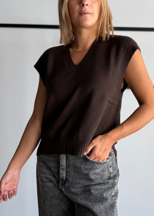 Gilet in maglia con scollo V moro - ZAHJR