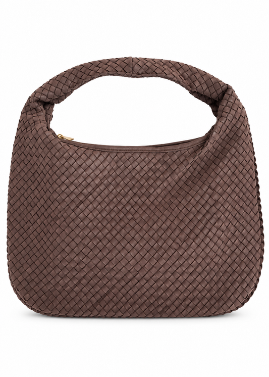 Borsa hobo intrecciata in suede moro