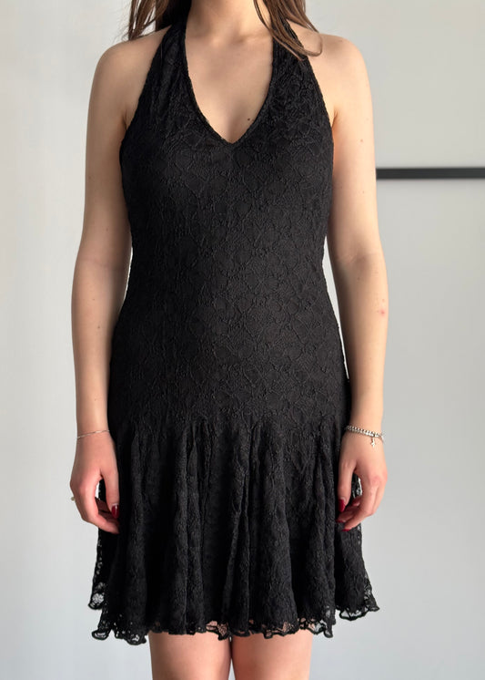 Abito halter in pizzo nero