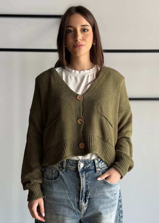 Cardigan ZAHJR militare con bottoni in legno