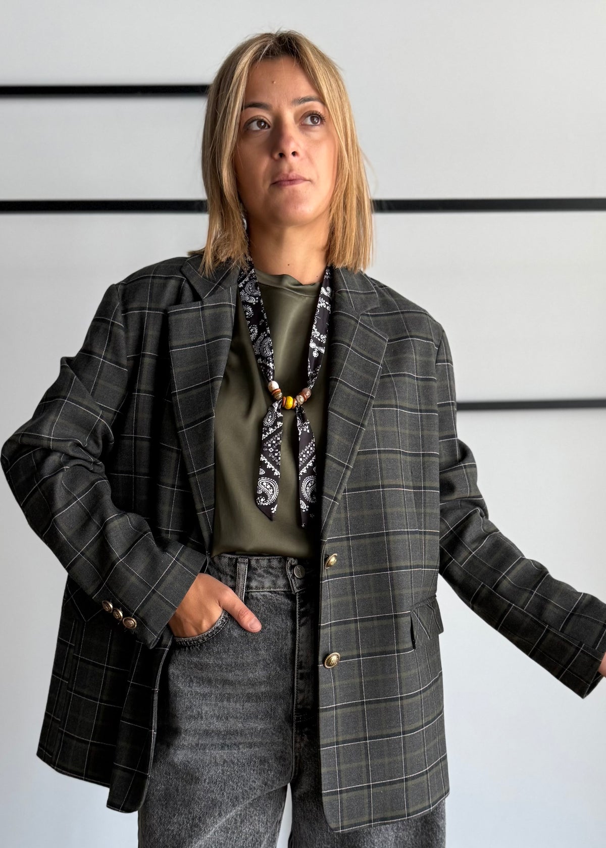 Blazer tartan con foulard - ZAHJR