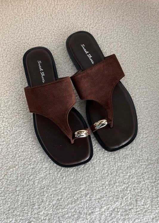 Sandali infradito in suede moro