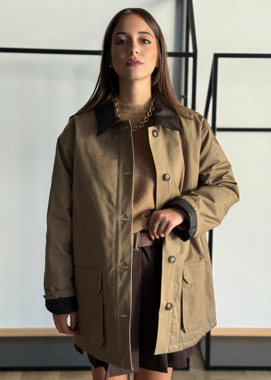 Giacca beige con colletto a contrasto -LUMINA