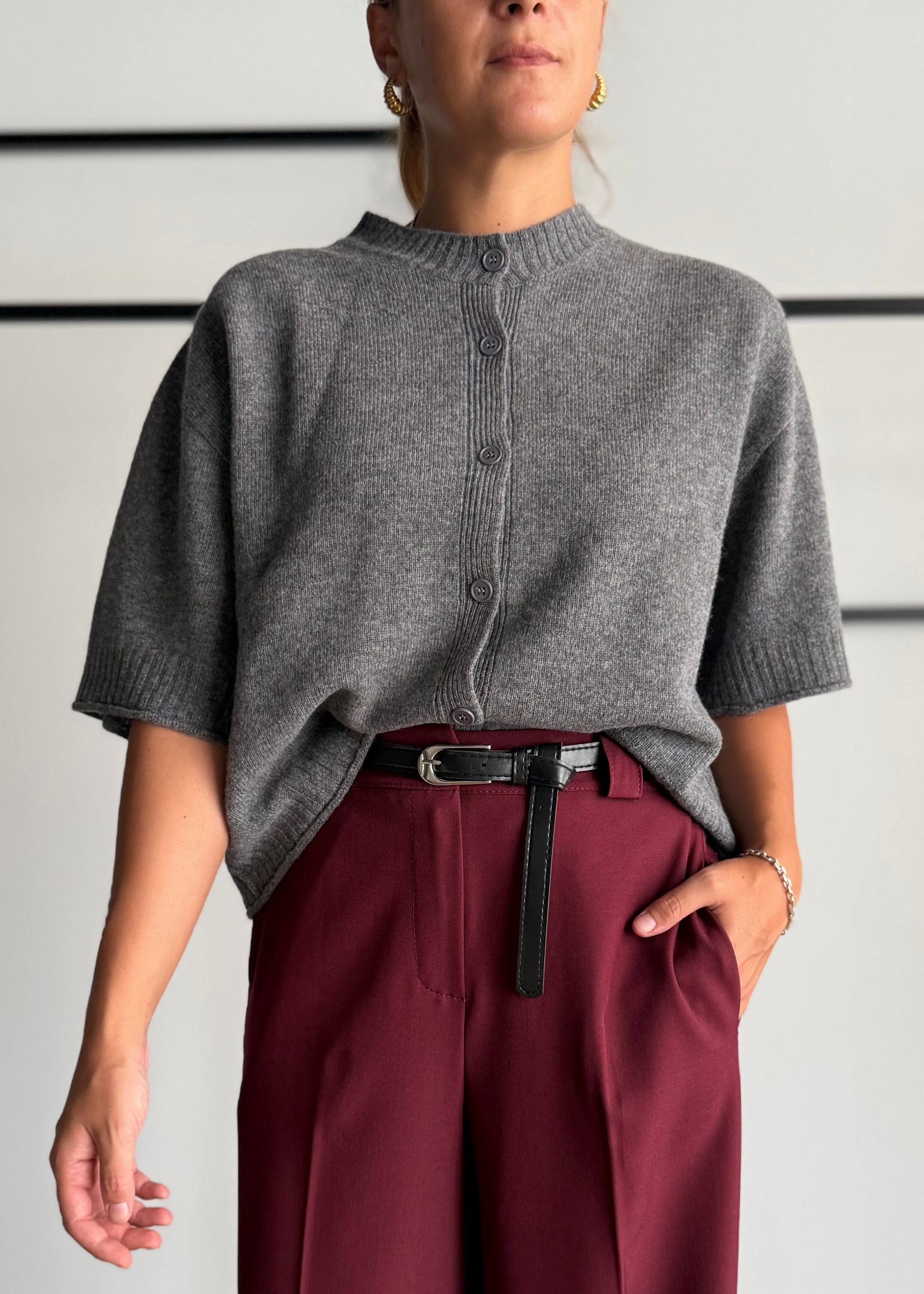 Cardigan over manica corta grigio - KONTATTO