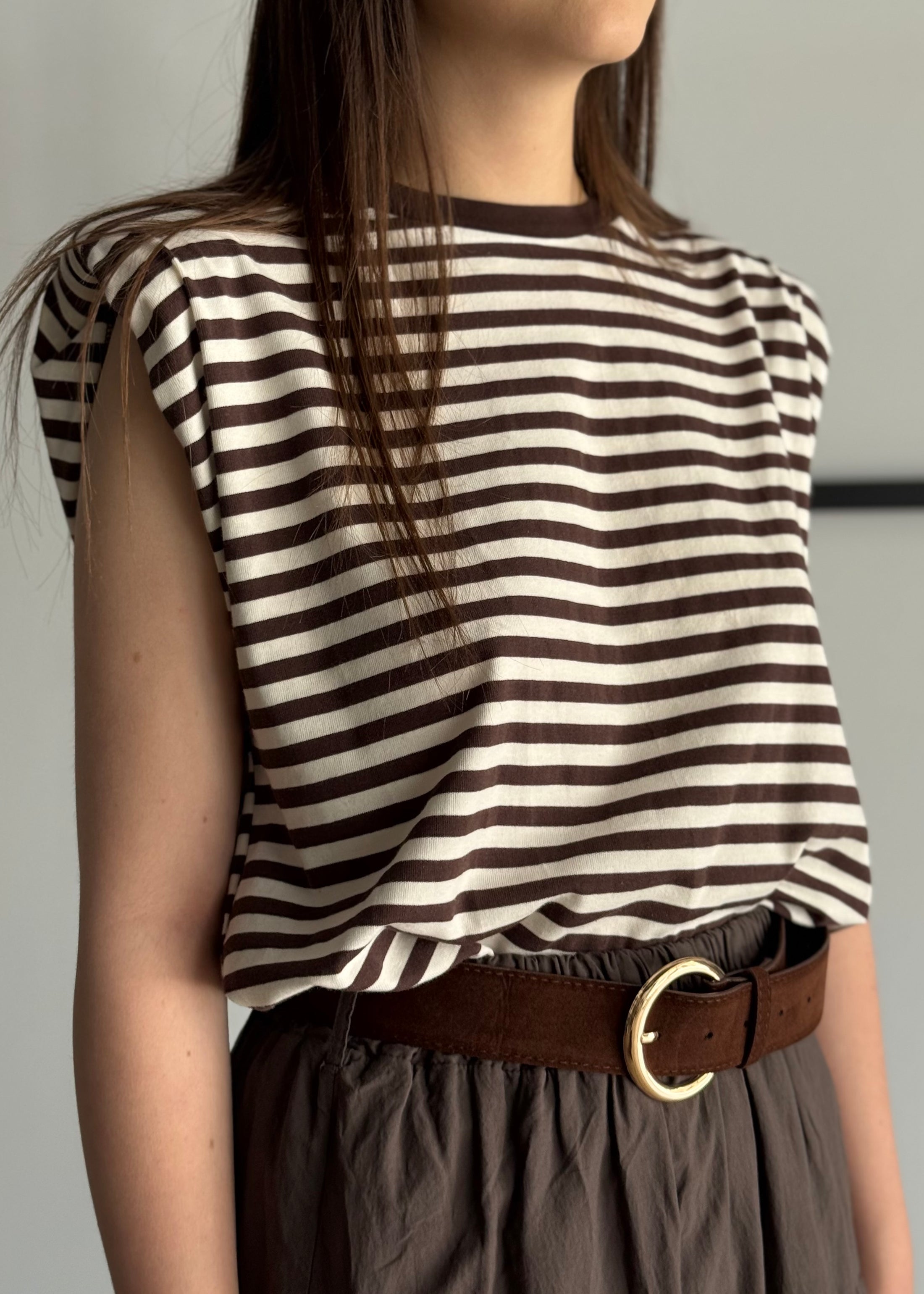 T-shirt PHILIALOFT rigata moro con spalline strutturate