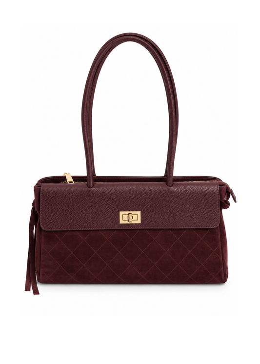 Borsa in pelle e suede vino