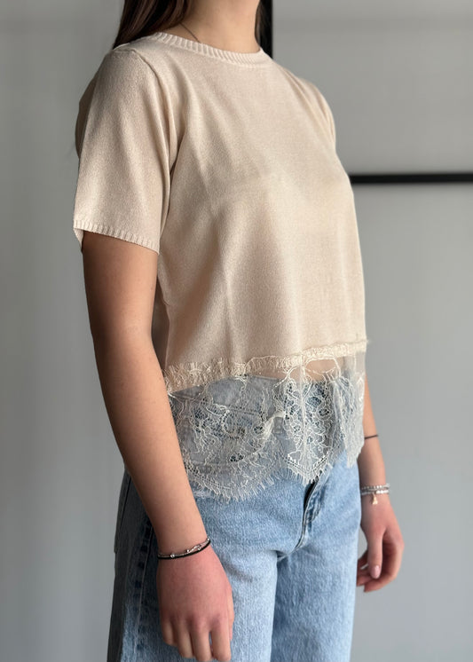 Maglia KONTATTO con fondo in pizzo avorio