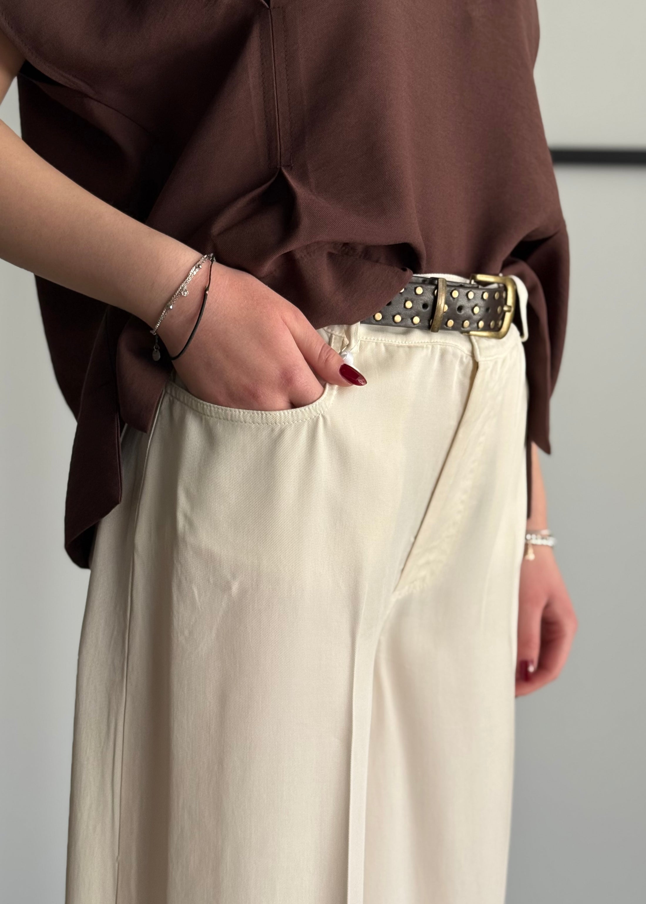 Pantalone palazzo ZAHJR con cintura borchiata