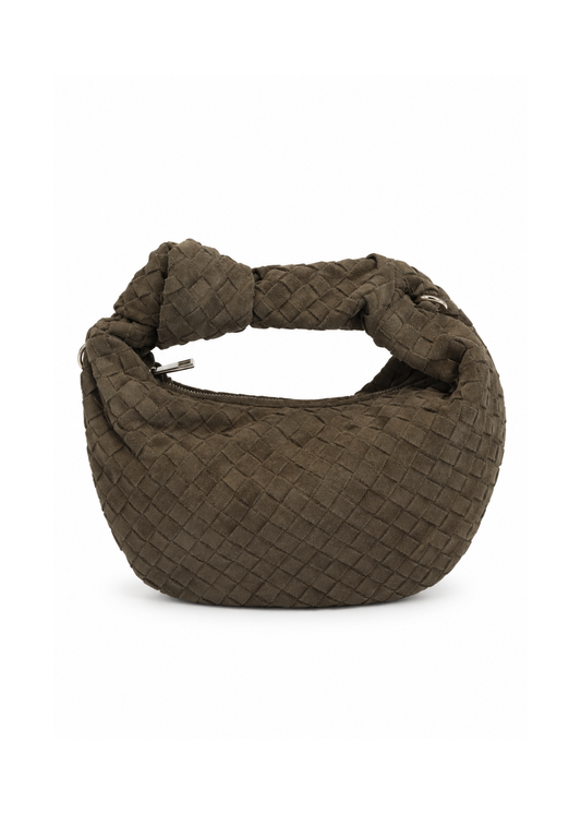 Borsa in suede kaki intrecciata con nodo