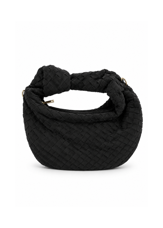 Borsa in suede nera intrecciata con nodo