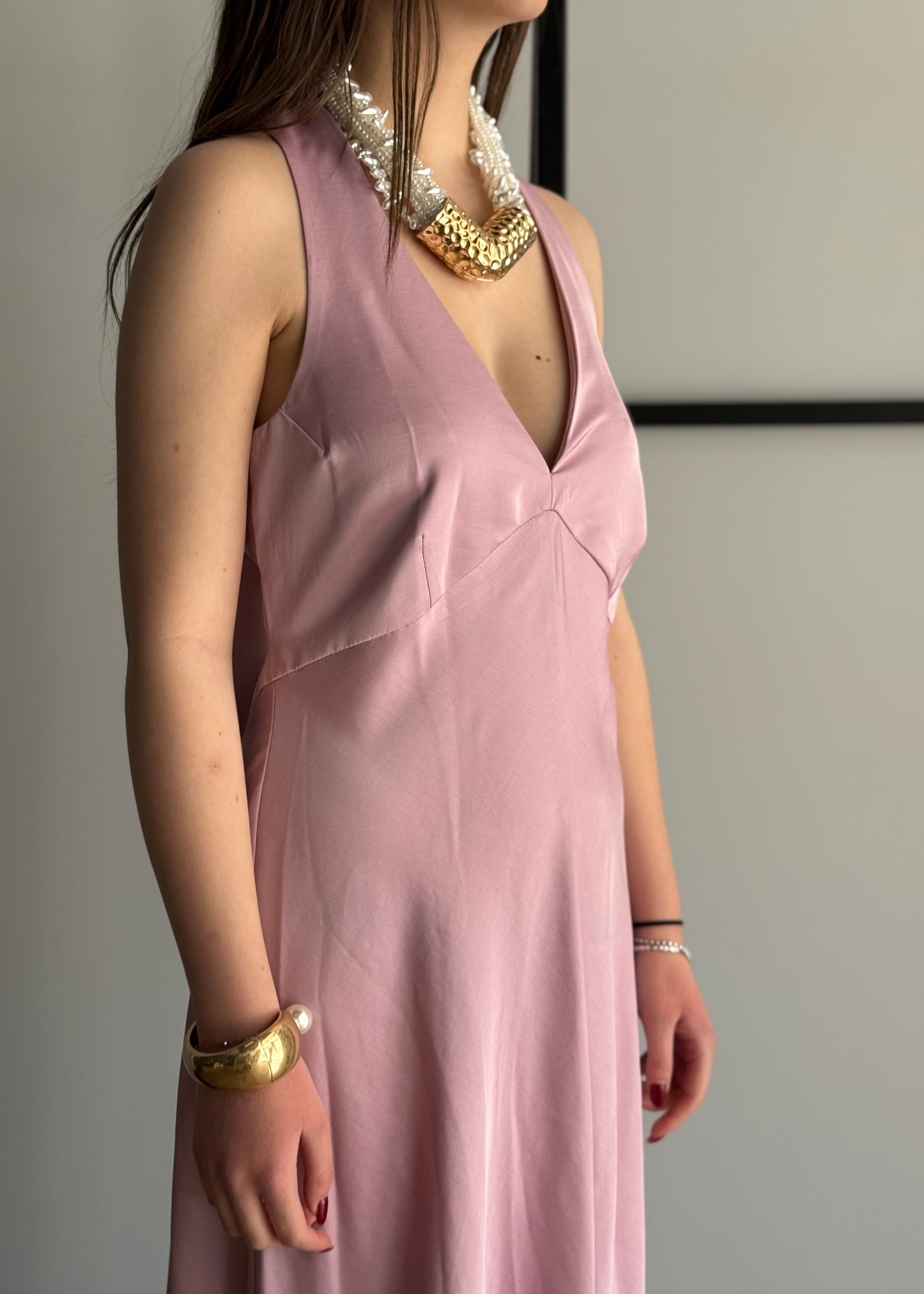 Abito lungo KONTATTO rosa con scollo schiena