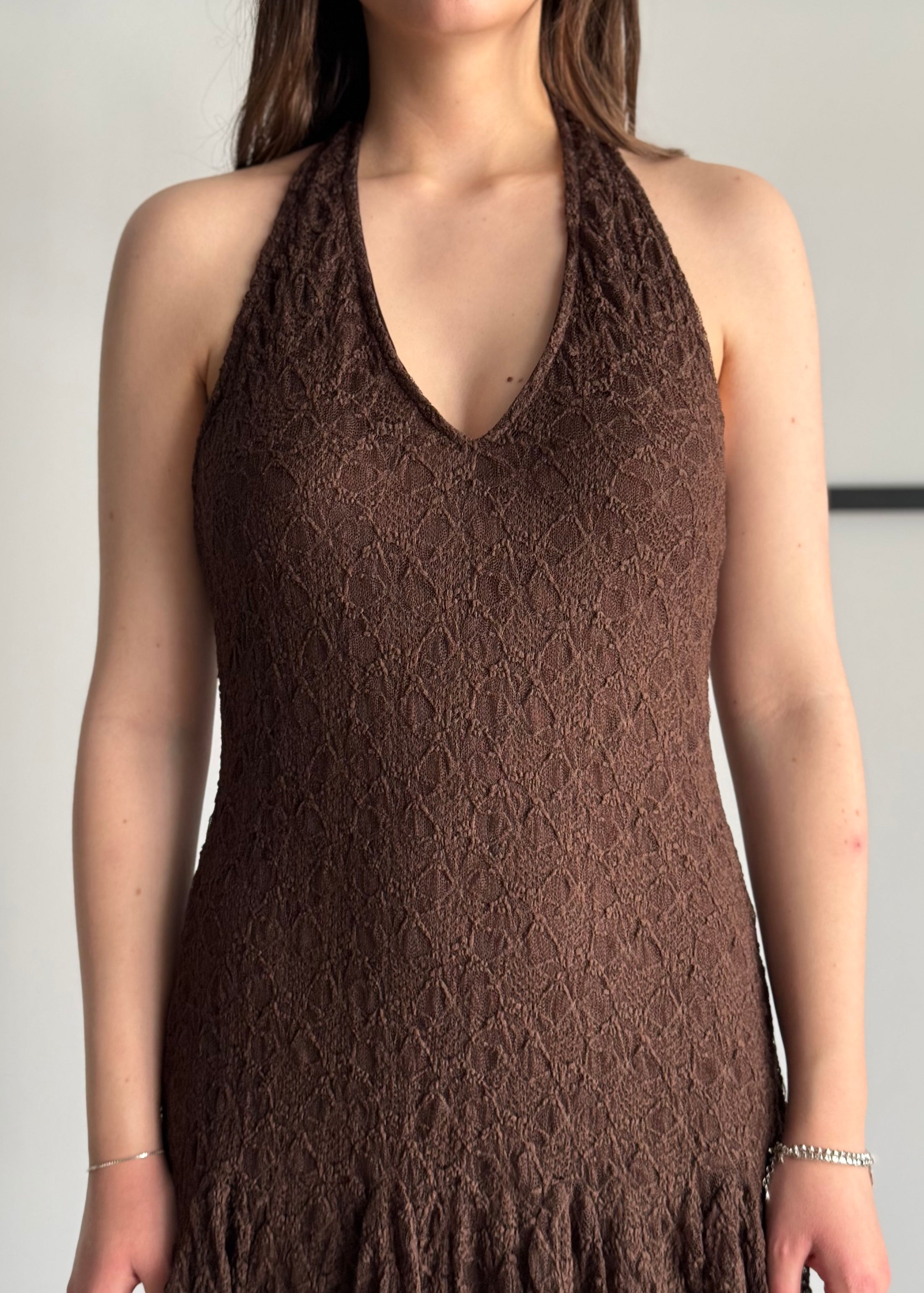 Abito halter in pizzo moro