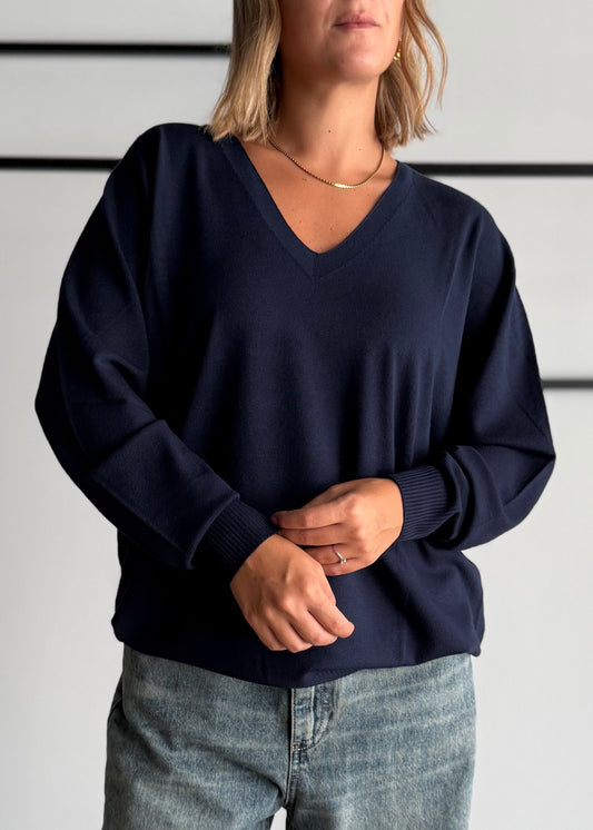 Maglia over blu scollo a V - KONTATTO