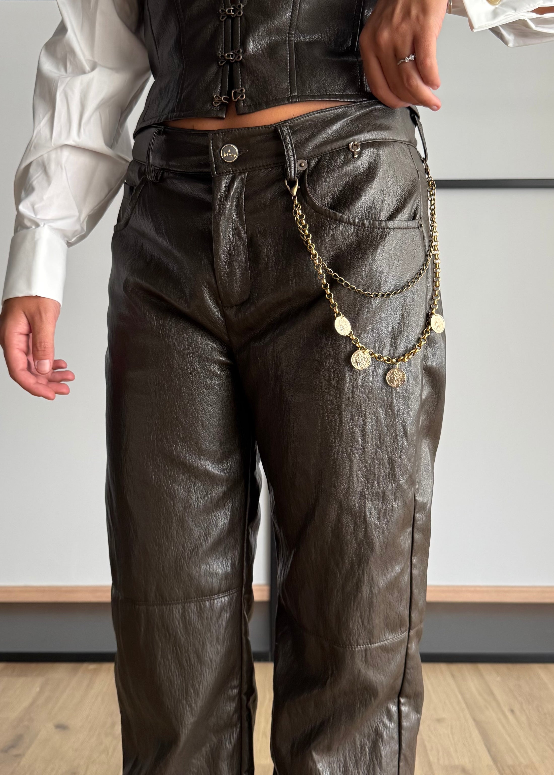 Pantalone wide leg in ecopelle moro - PHILIALOFT