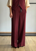 Carica l'immagine nel visualizzatore della galleria, Pantaloni palazzo vino con cintura sottile nera -ZAHJR
