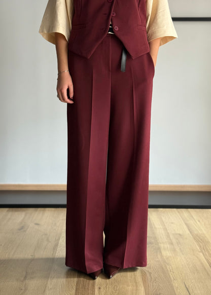 Pantaloni palazzo vino con cintura sottile nera -ZAHJR