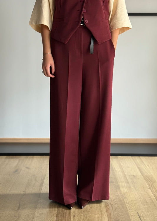 Pantaloni palazzo vino con cintura sottile nera -ZAHJR