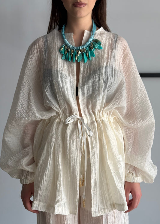 Kimono PHILIALOFT leggero panna con coulisse