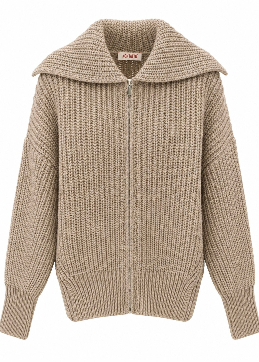 Cardigan mastice con maxi collo e zip - KONTATTO