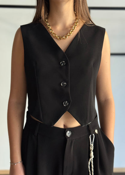 Coordinato gilet e pantalone palazzo in tessuto fluido -PHILIALOFT