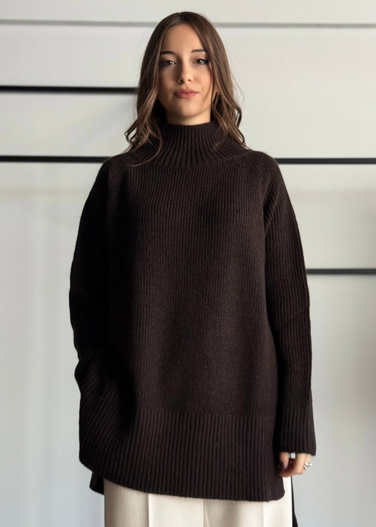 Maglia dolcevita a coste laterali -KONTATTO