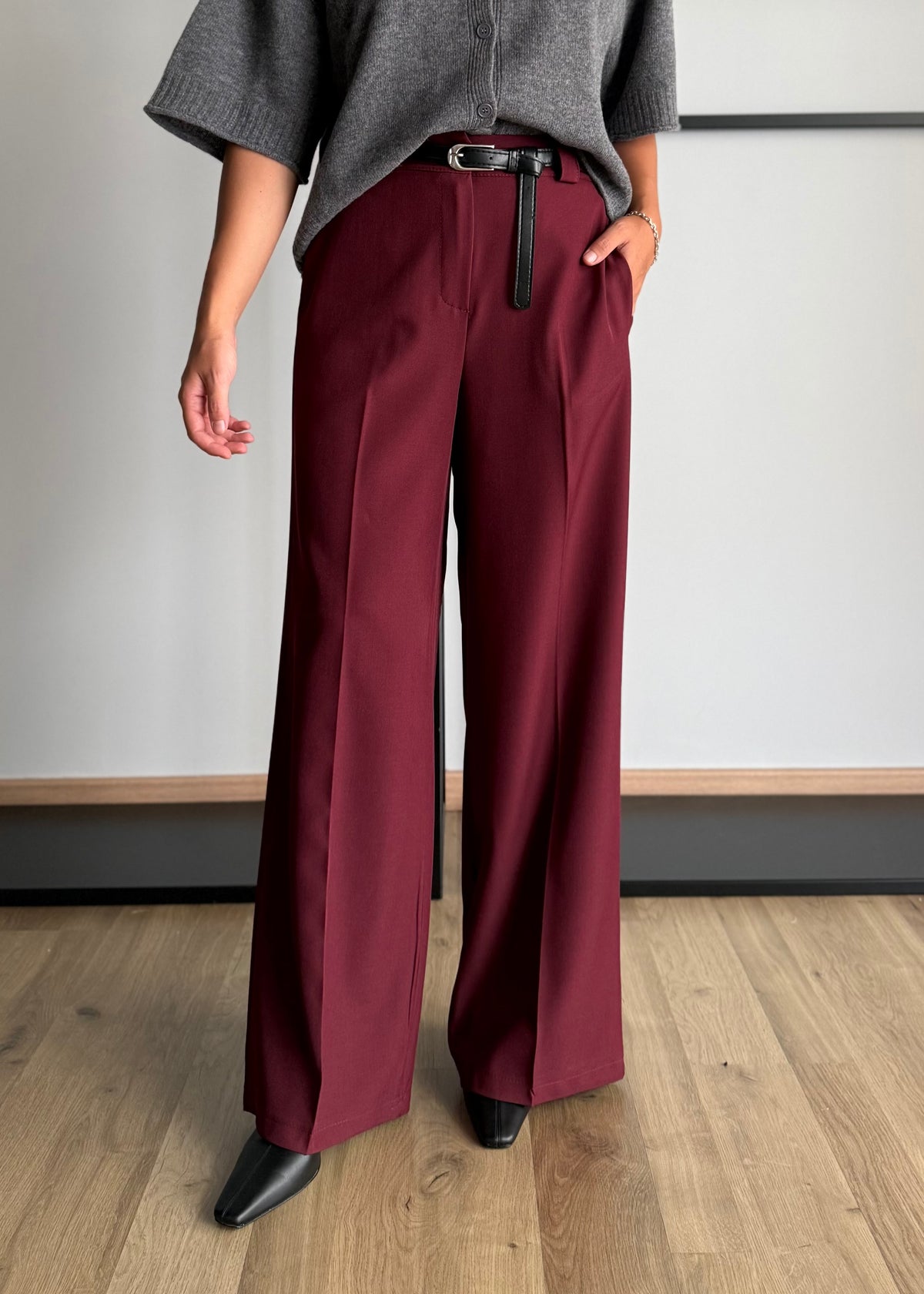 Pantalone vino palazzo con cintura - ZAHJR